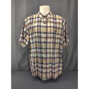 Redhead Shirt 3XL Men Button Short Sleeve Plaid Check Blue Yellow White Cotton